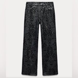 ZARA STRAIGHT CUT SEQUIN DENIM pattern JEANS SIZE 2/26 blogger favorite black
